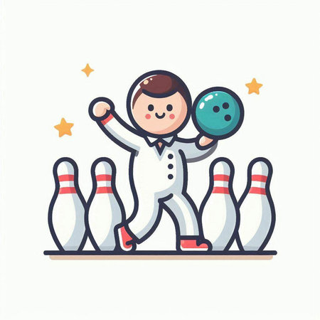 Little boy playing bowling. Vector illustration in doodle style.のイラスト素材