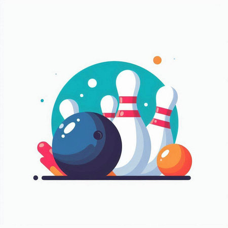 Bowling ball and skittles. Vector illustration. Flat design.のイラスト素材