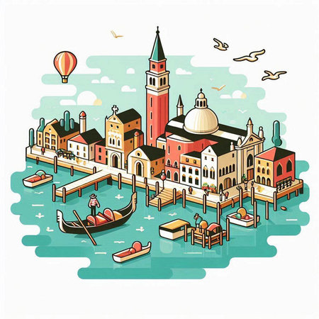 Venice is a city in Italy. Vector illustration of Venice.のイラスト素材