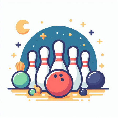 Bowling game vector illustration. Bowling ball and skittles.のイラスト素材