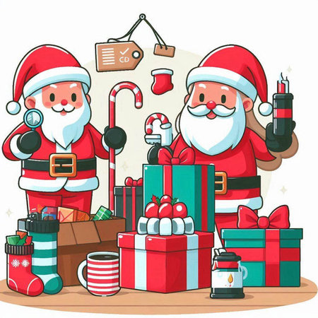 Santa Claus and Christmas gifts. Vector illustration of Santa Claus with presents.のイラスト素材