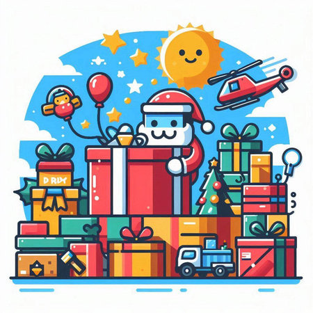 Vector illustration of Santa Claus with presents. Christmas and New Year concept.のイラスト素材