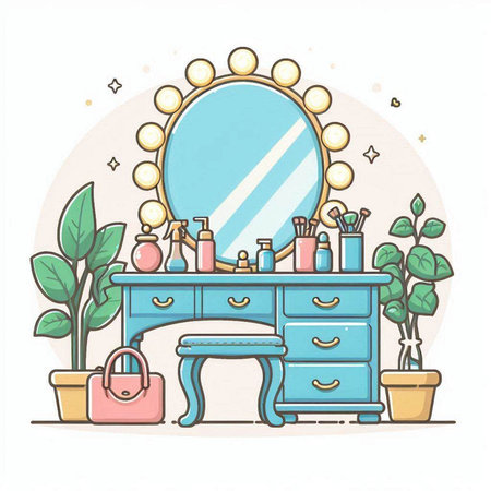 Furniture and cosmetics in the interior of the bathroom. Vector illustrationのイラスト素材