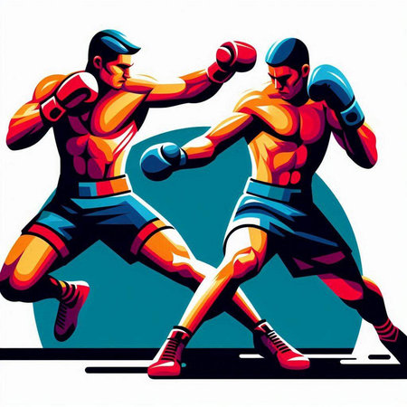 Boxing action, vector illustration of two boxers in action.のイラスト素材