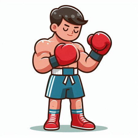 Boxer with red boxing gloves. Vector illustration of a cartoon boxer.のイラスト素材