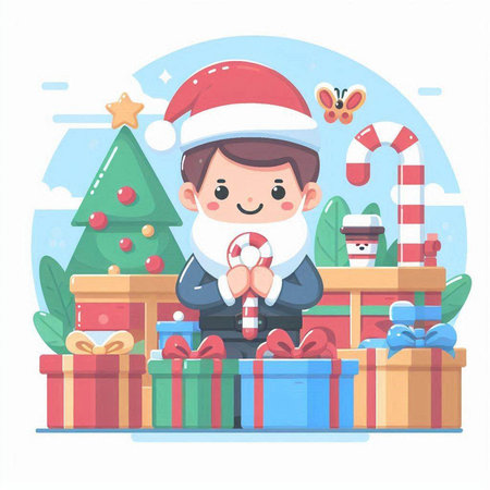Santa Claus with gifts. Merry Christmas and Happy New Year. Vector illustrationのイラスト素材