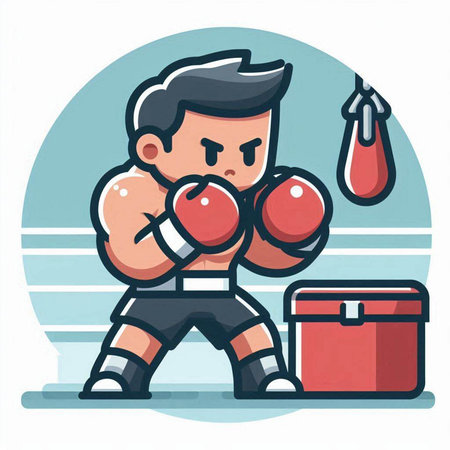 Cartoon boxer in boxing gloves in the ring. Vector illustration.のイラスト素材