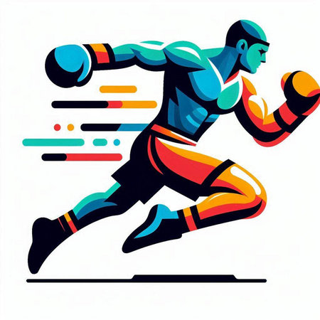Illustration of a boxer with boxing gloves on a white background.のイラスト素材
