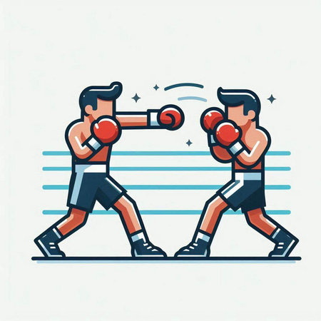Boxing vector illustration. Two boxers in boxing gloves fighting.のイラスト素材