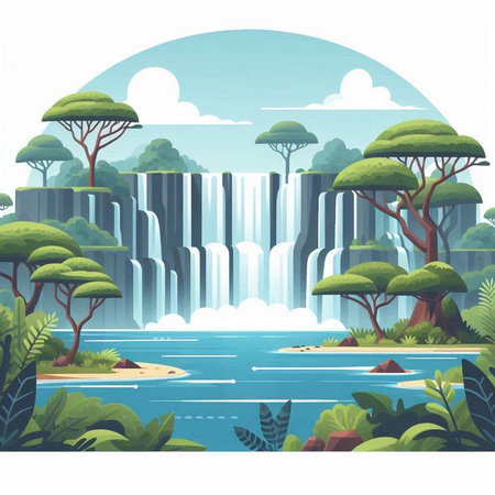 Waterfall in flat style. Vector illustration of waterfall in flat style.のイラスト素材