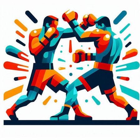 Two boxers fighting with each other, vector illustration in flat styleのイラスト素材