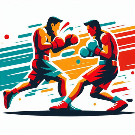 Boxing match. Two boxers in action. Vector illustration.のイラスト素材