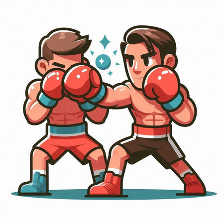 Cartoon vector illustration of a male boxer in red boxing gloves.のイラスト素材
