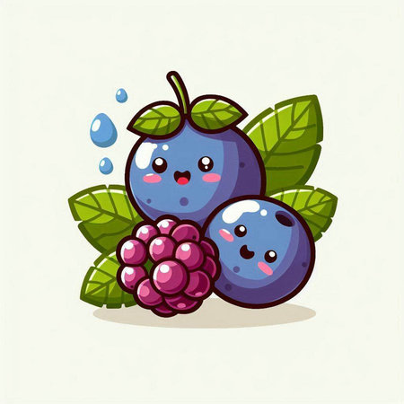 Cute cartoon blueberries and raspberries. Vector illustration.のイラスト素材