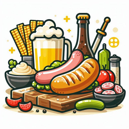 Vector illustration of a menu for beer with sausages and snacksのイラスト素材