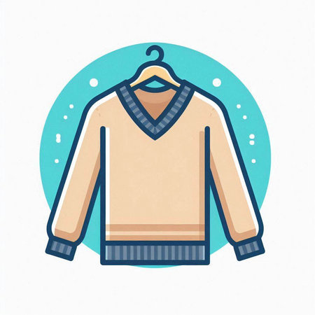 Knitted sweater on hanger. Vector illustration in flat style.のイラスト素材