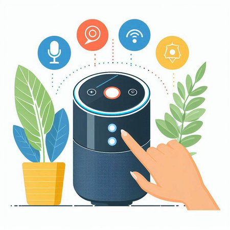 Smart speaker with voice assistant. Vector illustration in a flat style.のイラスト素材