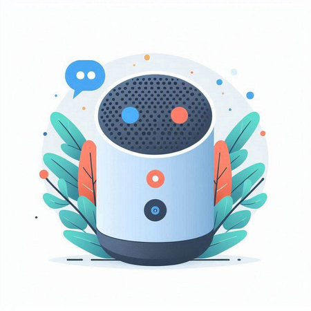 Robot chat bot with speech bubble. Vector illustration in flat styleのイラスト素材