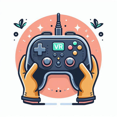 Hand holding gamepad. Vector illustration in flat style isolated on white background.のイラスト素材