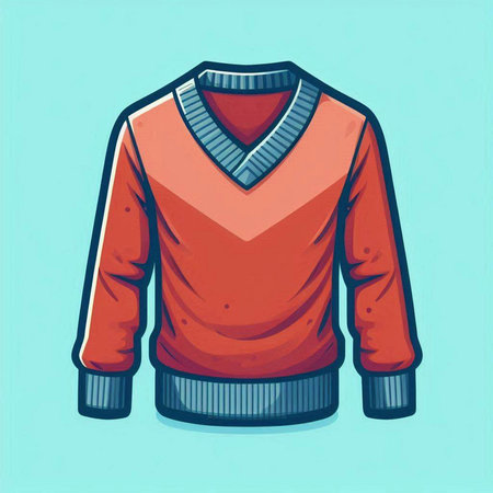 Vector illustration of a red sweater on a blue background. Winter clothingのイラスト素材