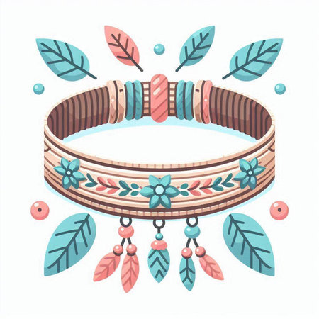 Hand drawn boho style bracelets with feathers and beads. Vector illustration.のイラスト素材