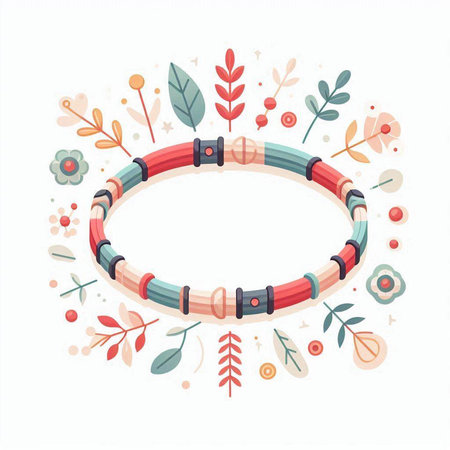 Round frame with decorative elements. Vector illustration in flat style on white background.のイラスト素材
