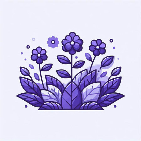 Vector illustration with purple flowers and leaves on white background. Floral pattern.のイラスト素材