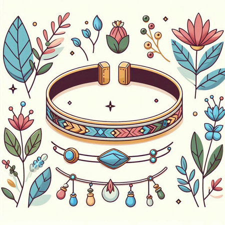 Hand drawn vector illustration of boho style bracelets and accessories.のイラスト素材