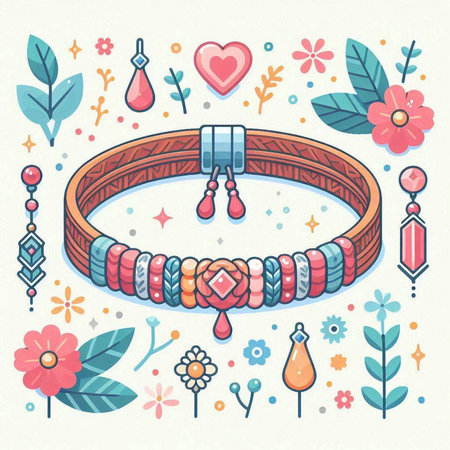 Hand drawn boho style bracelets and accessories. Vector illustration.のイラスト素材