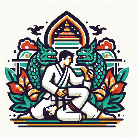 Vector illustration of a man meditating in the lotus position.のイラスト素材