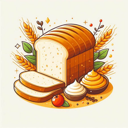 Illustration of a loaf of bread with butter. Vector illustration.のイラスト素材