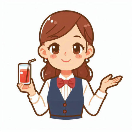 Young waitress with a glass of juice. On a white background.のイラスト素材