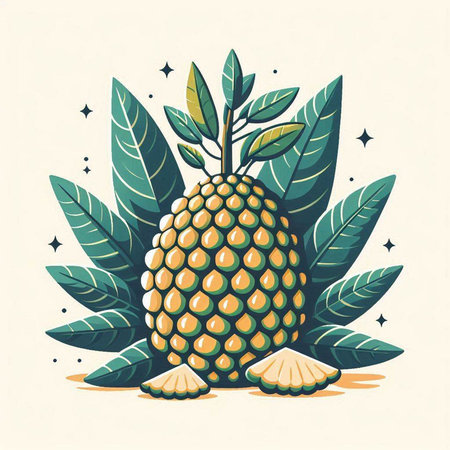 Pineapple and tropical leaves. Vector illustration in retro style.のイラスト素材