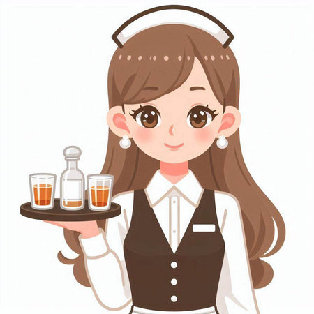 Waitress holding a tray with test tubes on the white background.のイラスト素材