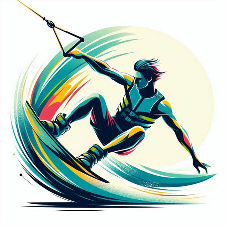 Water skiing girl. Extreme water sport. Vector illustration, vector.のイラスト素材