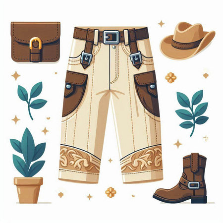Vector illustration of fashion clothes and accessories. Cowboy pants and boots.のイラスト素材