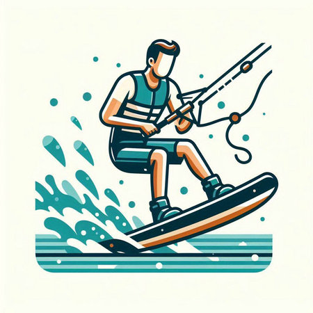 Vector illustration of kitesurfing. Man on a wakeboard.のイラスト素材