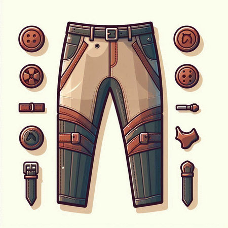 Trousers and accessories set. Vector illustration in retro style.のイラスト素材