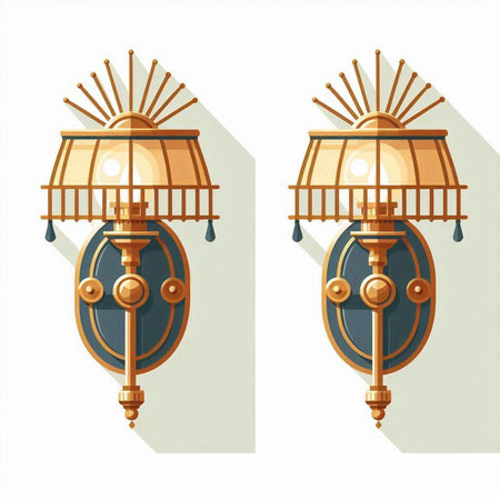 Vintage wall lamp set. Vector illustration in flat design style.のイラスト素材