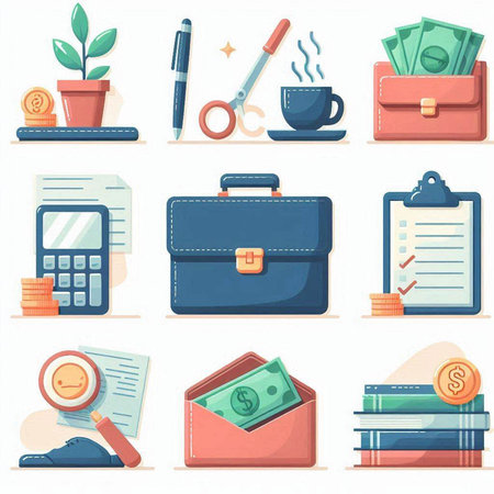Set of business and finance icons. Vector illustration in cartoon style.のイラスト素材