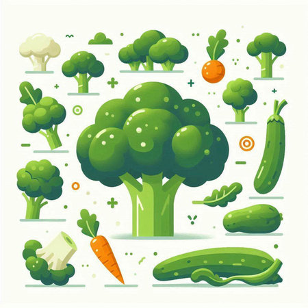 Broccoli, zucchini, cauliflower, cucumber, carrot. Vector illustration.のイラスト素材
