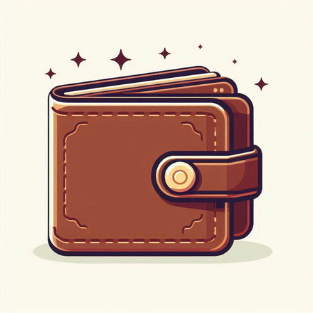 Brown wallet with cash on white background. Vector illustration in cartoon style.のイラスト素材