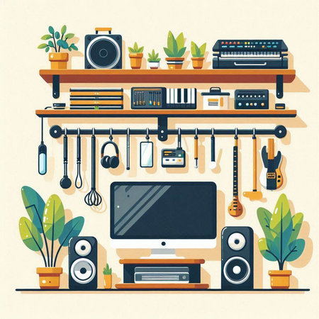 Home interior design. Vector illustration in flat style. Home furnishings.のイラスト素材