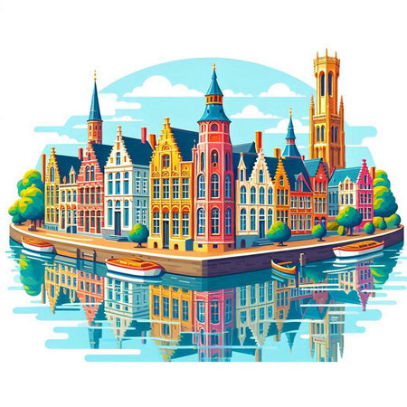 Panoramic view of Amsterdam, the Netherlands. Colorful vector illustration.のイラスト素材