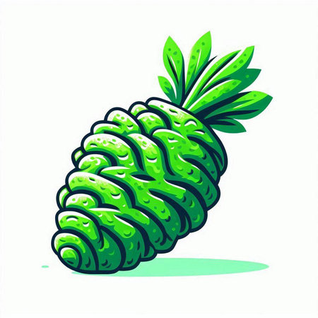 Pine cone with green leaves isolated on white background. Vector illustration.のイラスト素材