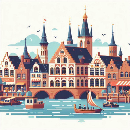 Old town of Gdansk, Poland. Vector illustration. Retro style.のイラスト素材