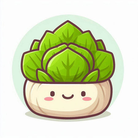 Cute cabbage character in cartoon style. Vector illustration. Cute vegetable character.のイラスト素材