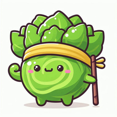 Cute green brussels sprouts vegetable character vector illustration.のイラスト素材
