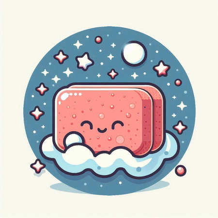 Cute kawaii soap character with starry background. Vector illustration.のイラスト素材