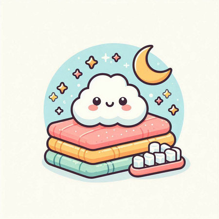 Cute sleeping cloud with toothpaste and toothbrush. Vector illustration.のイラスト素材